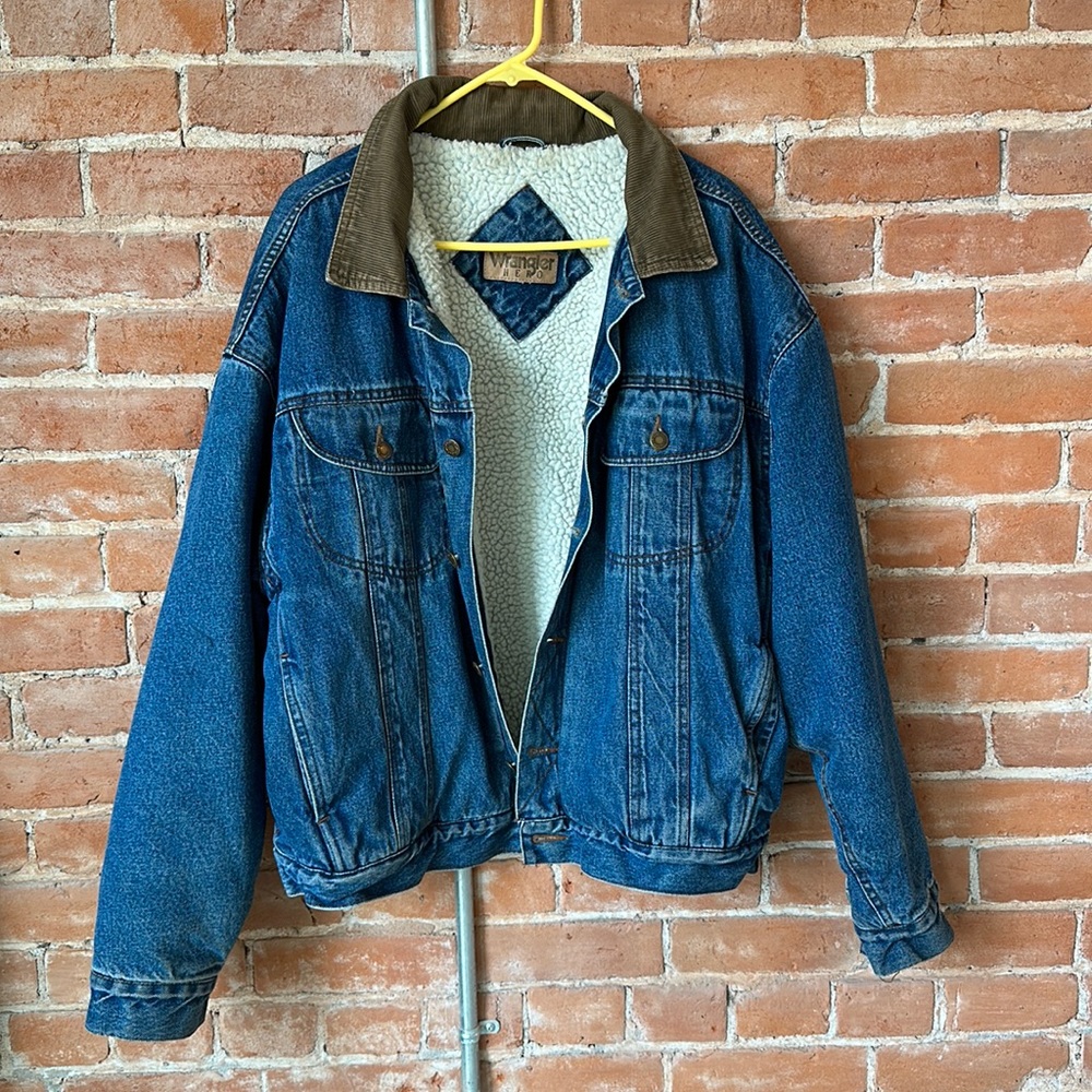 Wrangler Vintage men’s trucker Sherpa lined jacket with corduroy collar sz XXL